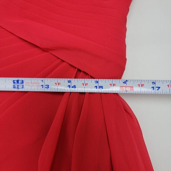 Mori Lee Strapless Red Dress Faux Wrap Chiffon 14 683 - Picture 14 of 16